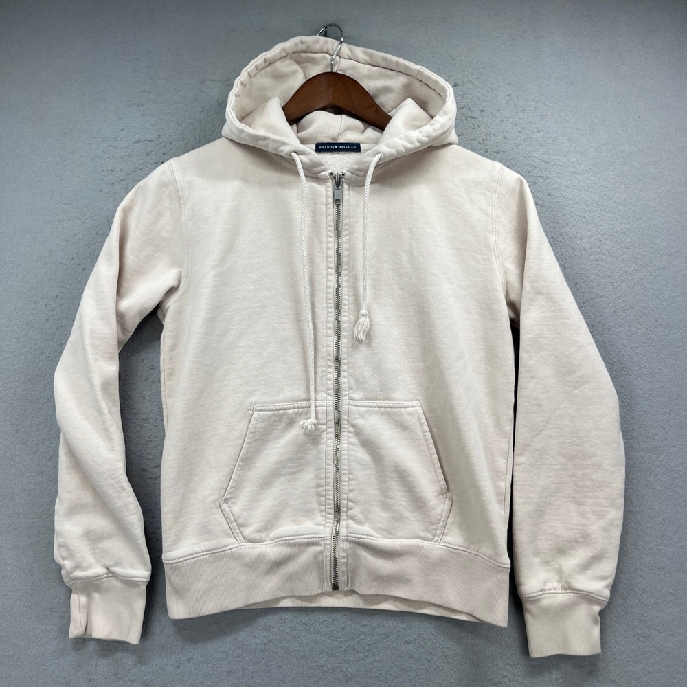 Brandy Melville Zip Up Hoodie OS Cream Christy Fleece Basic Lounge Sweatshirt